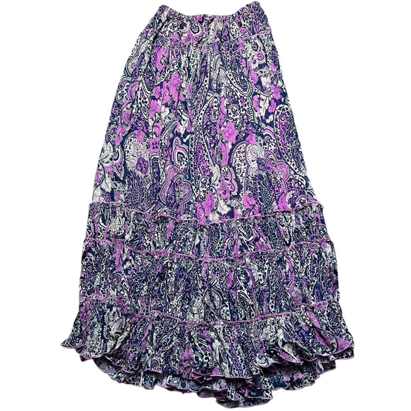 Anthropologie Bohemian Ruffled Paisley Maxi Skirt & Top Set Purple Size Small - Picture 5 of 11